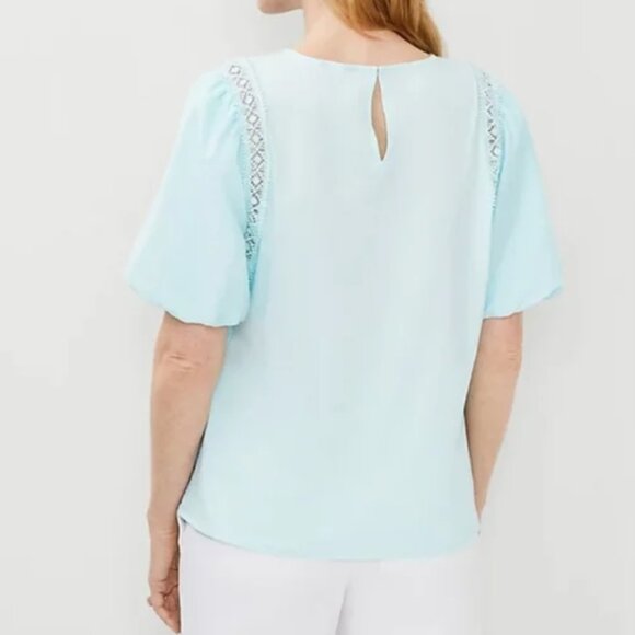 Ann Taylor Lace Trim Mixed Media Top (White) - Picture 2 of 2